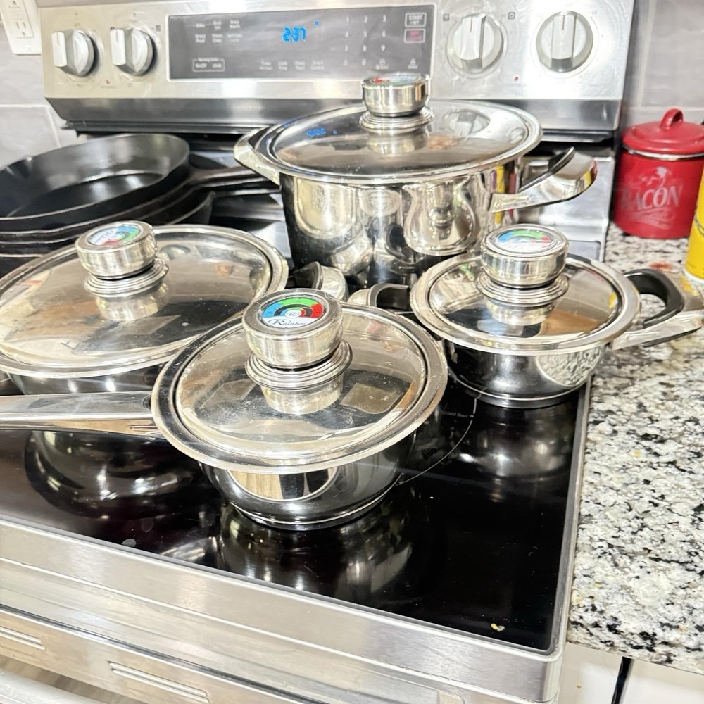 8 Piece Set Nutri Stahl Rainbow stainless Cookware Saucepan Stock Pots W/lids
